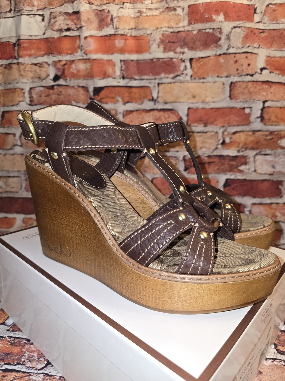 Coach Myra Granny Calf Chesnut Brown  Sandals Size 9M